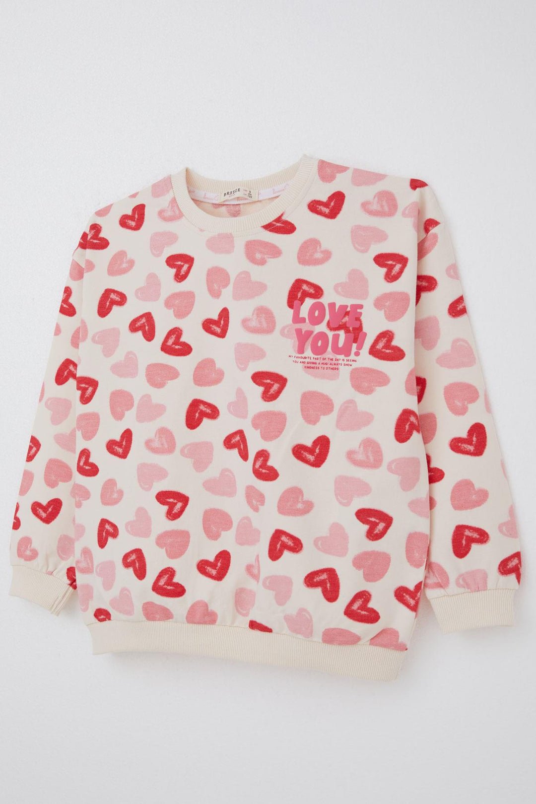 BRE Breeze Girl's Tracksuit Heart Pattern Embossed Printed Back Printed Detail 4-8 Years, Cream - Timmins