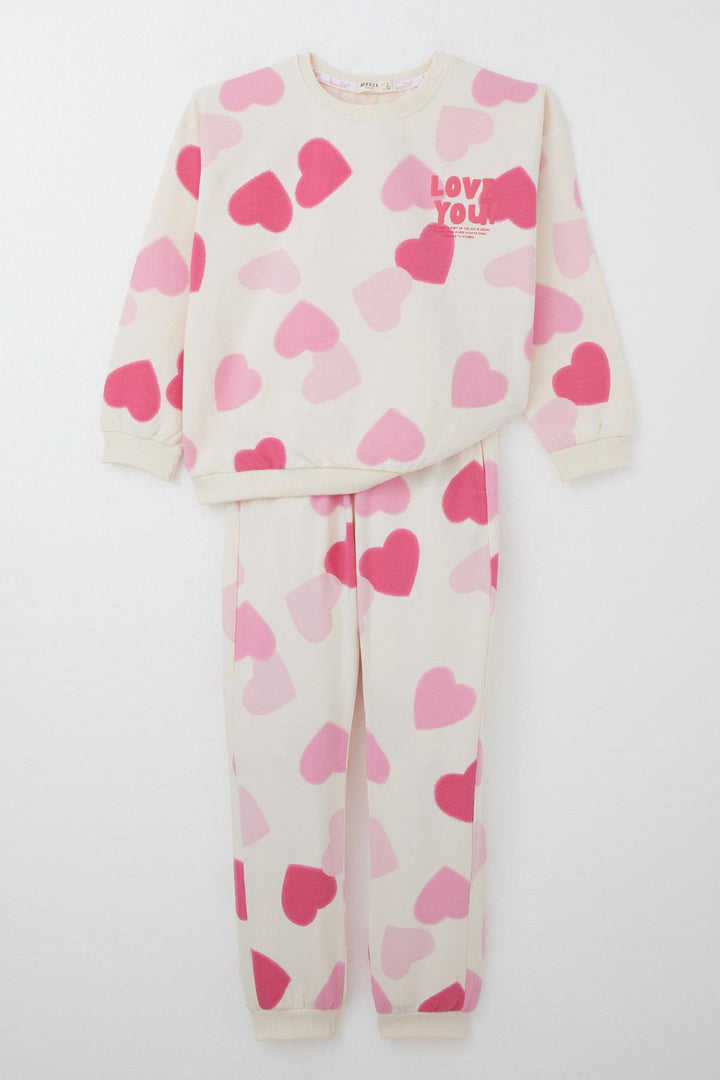BRE Breeze Girl's Tracksuit Heart Patterned Back Printed 4-8 Years, Cream - Kempen