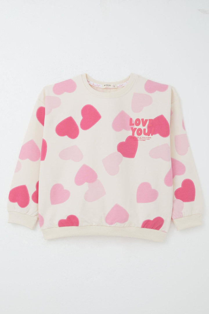 BRE Breeze Girl's Tracksuit Heart Patterned Back Printed 4-8 Years, Cream - Kempen