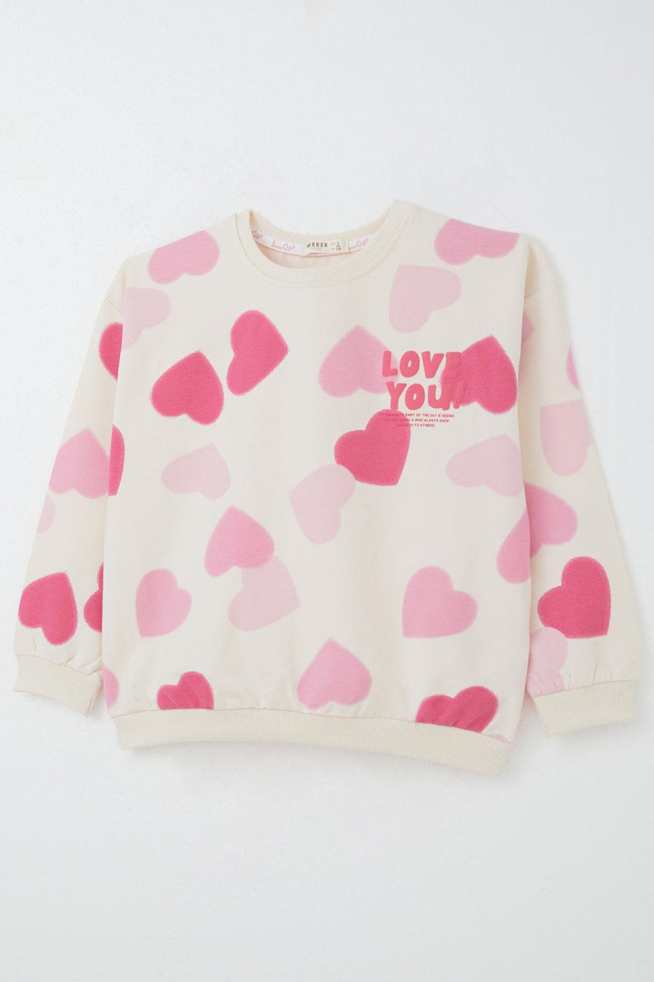 BRE Breeze Girl's Tracksuit Heart Patterned Back Printed 4-8 Years, Cream - Kempen