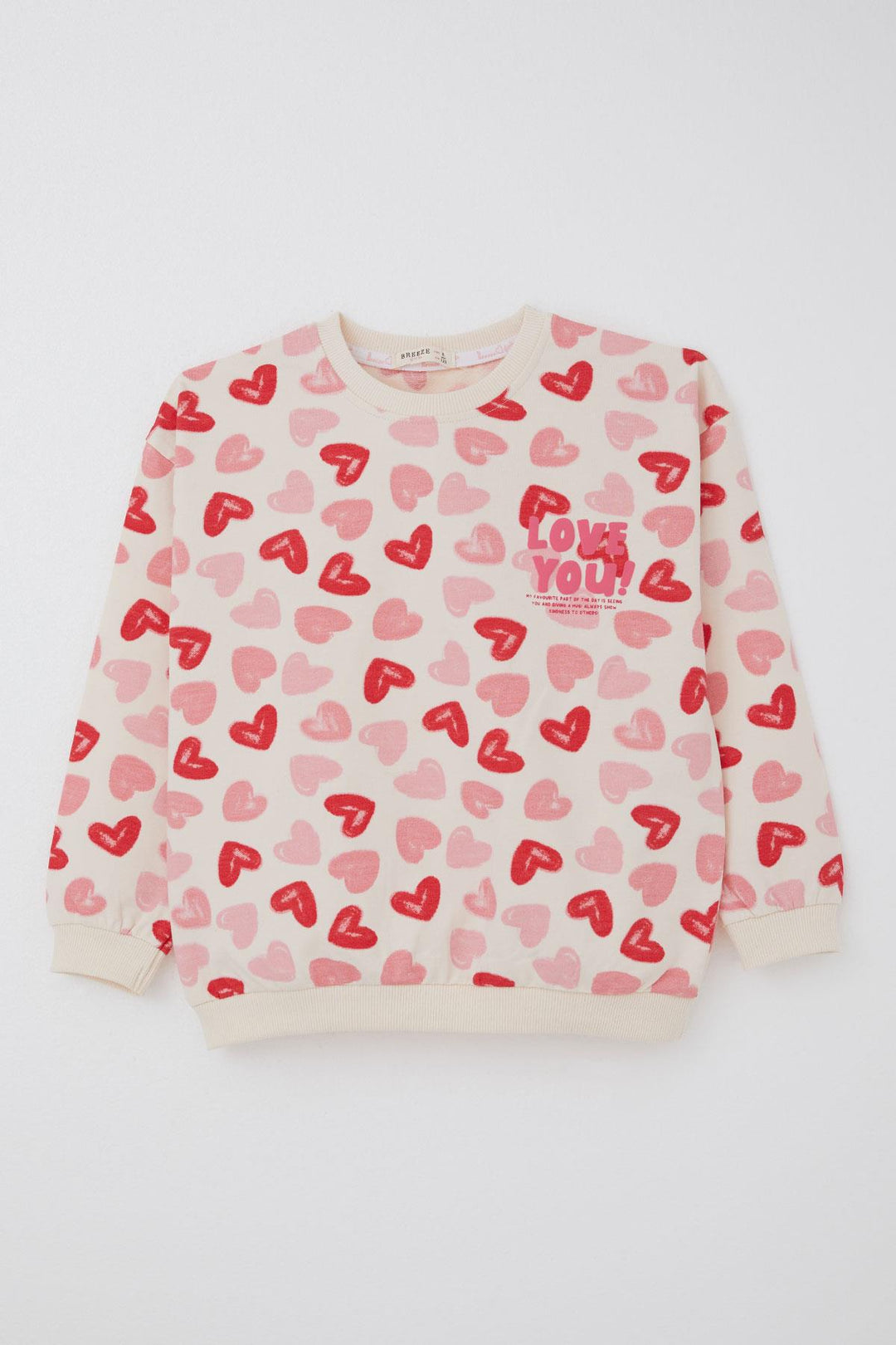 BRE Breeze Girl's Tracksuit Heart Pattern Embossed Printed Back Printed Detail 4-8 Years, Cream - Timmins