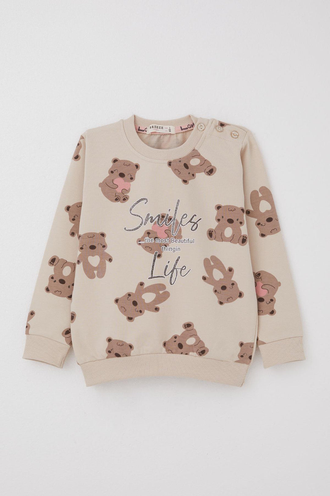 BRE Breeze Girl Child Tracksuit Motivation Themed Baby Bear Patterned 1-4 Years, Beige - Satu Mare