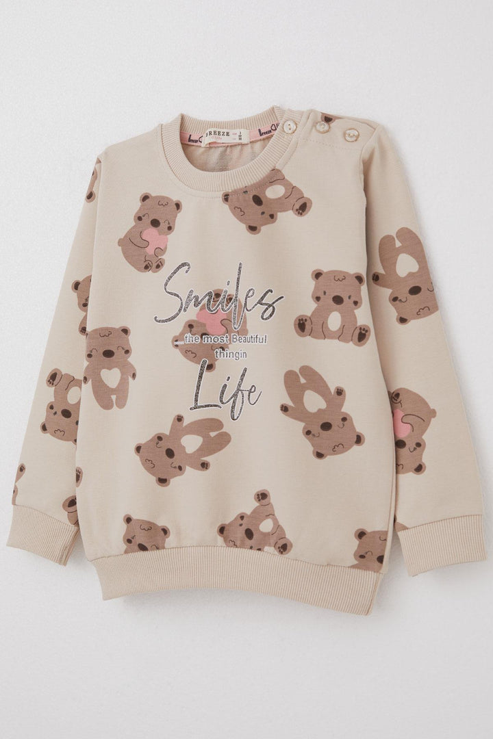 BRE Breeze Girl Child Tracksuit Motivation Themed Baby Bear Patterned 1-4 Years, Beige - Satu Mare