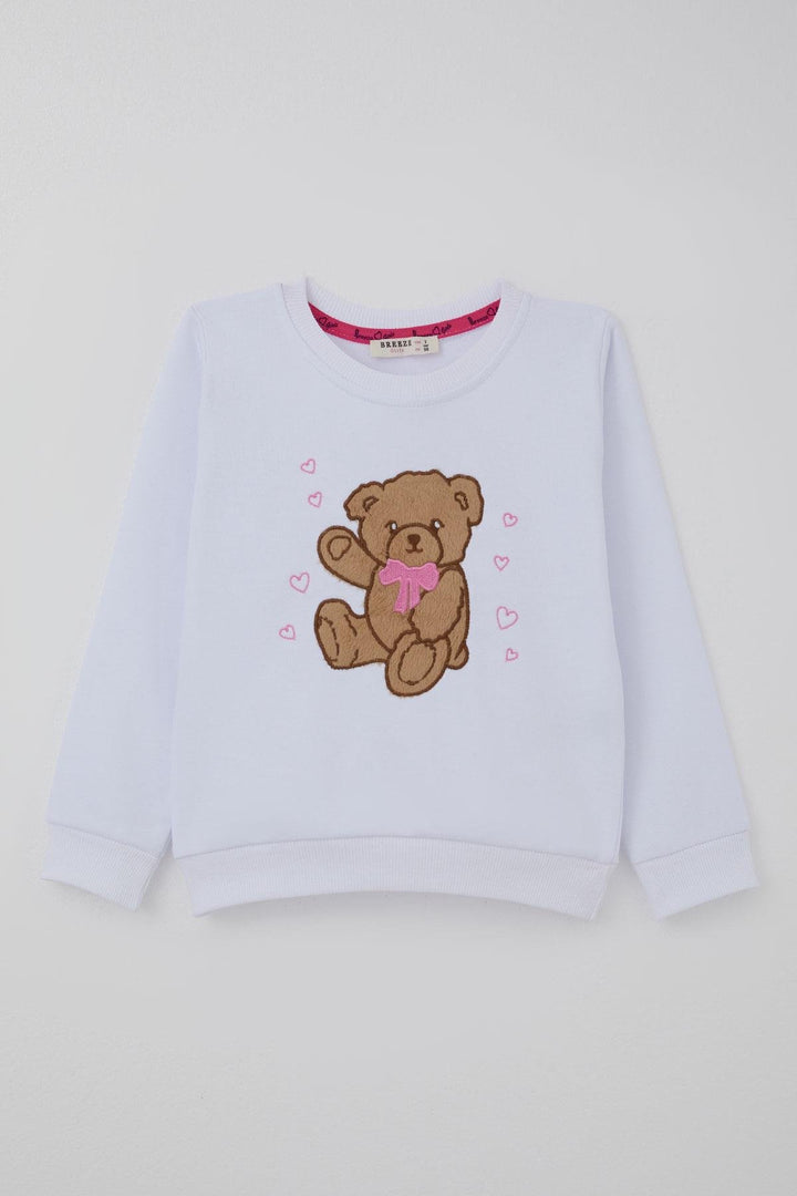 BRE Breeze Girl Child Tracksuit Love Themed Happy Bear Embroidered 3-7 Years, White - Segrate
