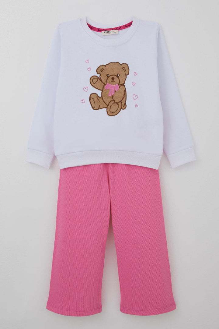 BRE Breeze Girl Child Tracksuit Love Themed Happy Bear Embroidered 3-7 Years, White - Segrate