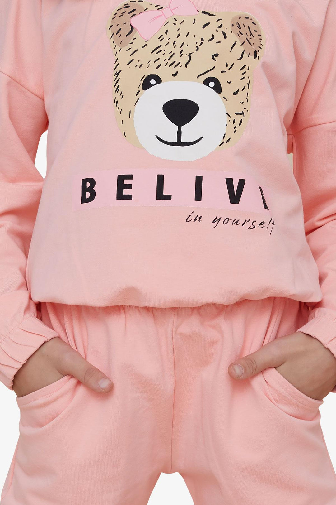 BRE Breeze Girl's Tracksuit Cute Bear Printed 50 Years, Salmon - Yevpatoriia