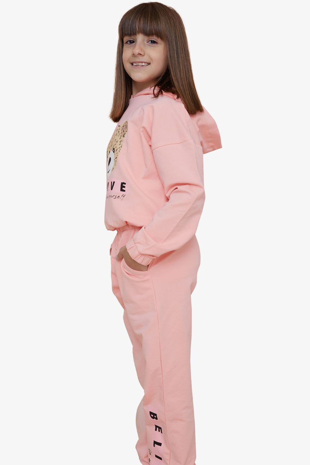 BRE Breeze Girl's Tracksuit Cute Bear Printed 50 Years, Salmon - Yevpatoriia