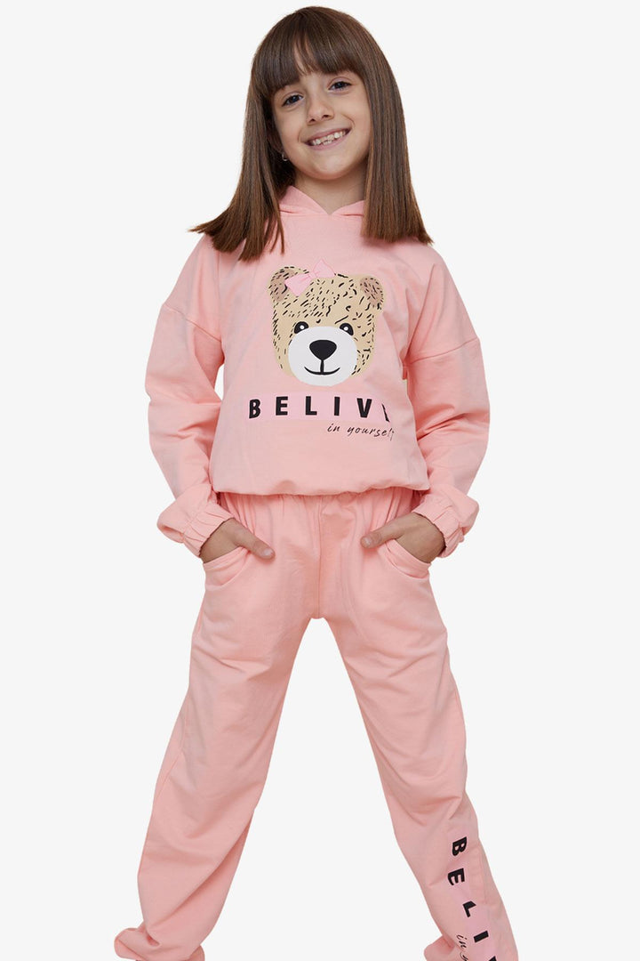 BRE Breeze Girl's Tracksuit Cute Bear Printed 50 Years, Salmon - Yevpatoriia