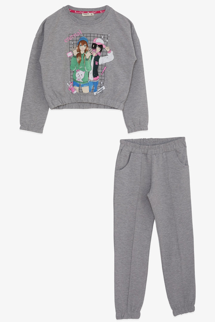 BRE Breeze Girl's Glitter Printed Tracksuit, 82 Years, Grey Melange - Walton upon Thames