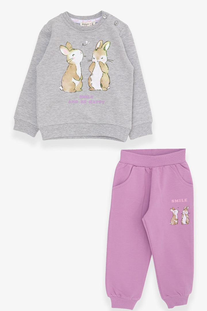 BRE Breeze Girl Child Tracksuit with Glittery Bunny Print 1.5-5 Years, Light Grey Melange - Round Lake Beach