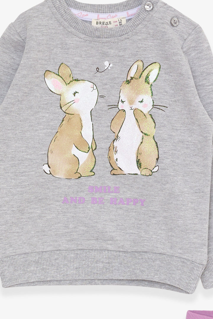 BRE Breeze Girl Child Tracksuit with Glittery Bunny Print 1.5-5 Years, Light Grey Melange - Round Lake Beach