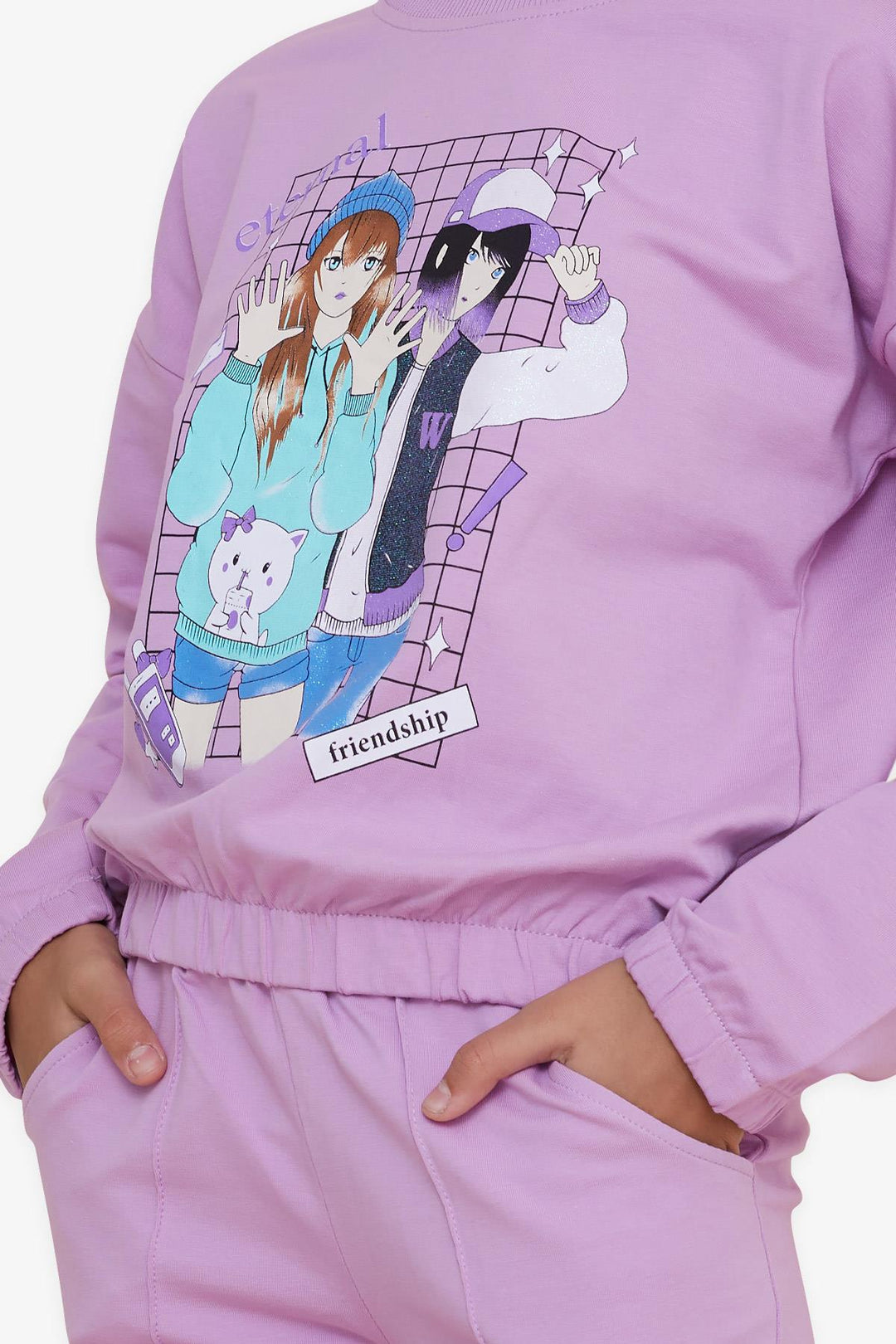 BRE Breeze Girl's Tracksuit with Glittery Girl Print, 82 Years, Purple - Corigliano Calabro