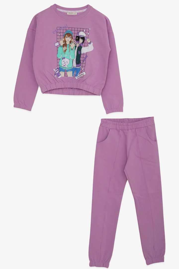 BRE Breeze Girl's Tracksuit with Glittery Girl Print, 82 Years, Purple - Corigliano Calabro