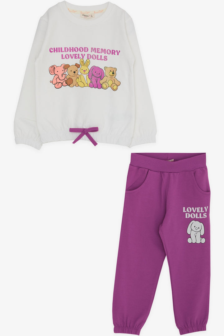 BRE Breeze Girl Child Tracksuit Set with Glittery Animal Print, 1-4 Years, White - Drachten