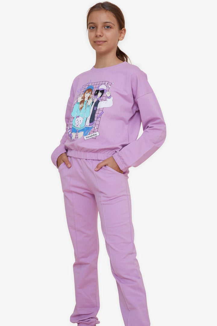 BRE Breeze Girl's Tracksuit with Glittery Girl Print, 82 Years, Purple - Corigliano Calabro