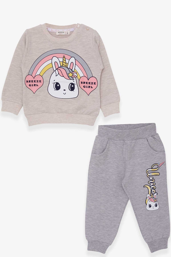 BRE Breeze Girl Child Tracksuit Unicorn Printed 1-4 Years, Beige Melange - Cerignola