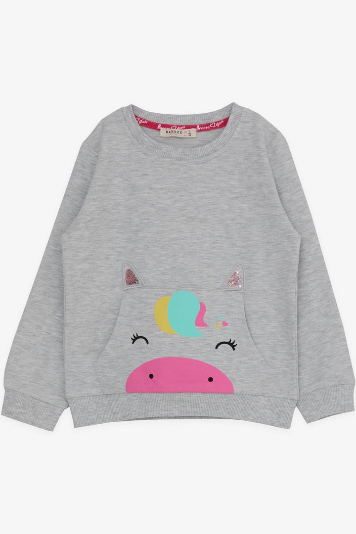 BRE Breeze Girl Child Tracksuit Unicorn Printed 1-4 Years, Light Grey Melange - Miami