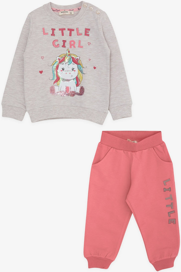BRE Breeze Girl Child Tracksuit Unicorn Printed 1-4 Years, Beige Melange - Torrance