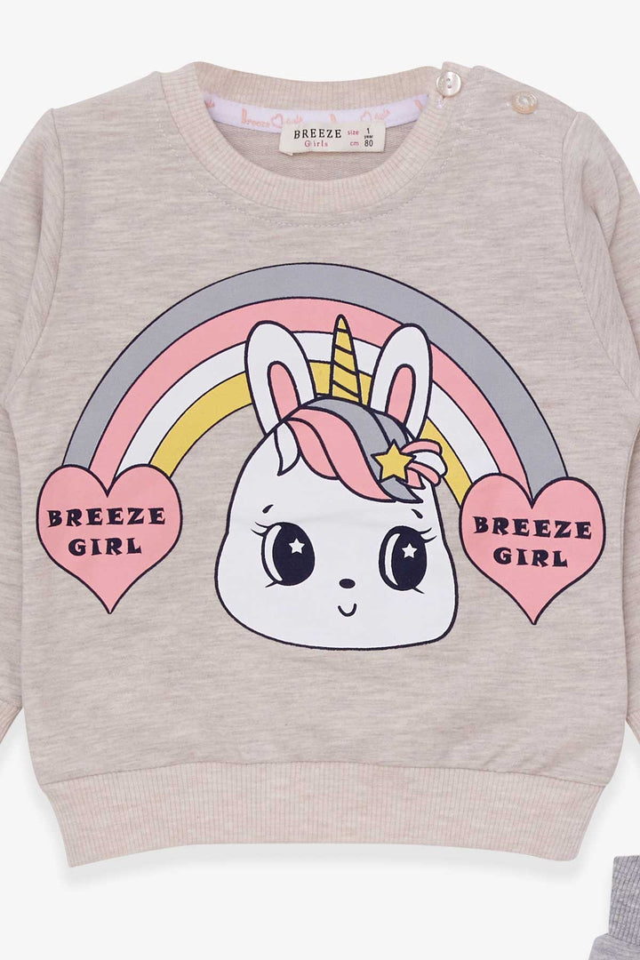 BRE Breeze Girl Child Tracksuit Unicorn Printed 1-4 Years, Beige Melange - Cerignola