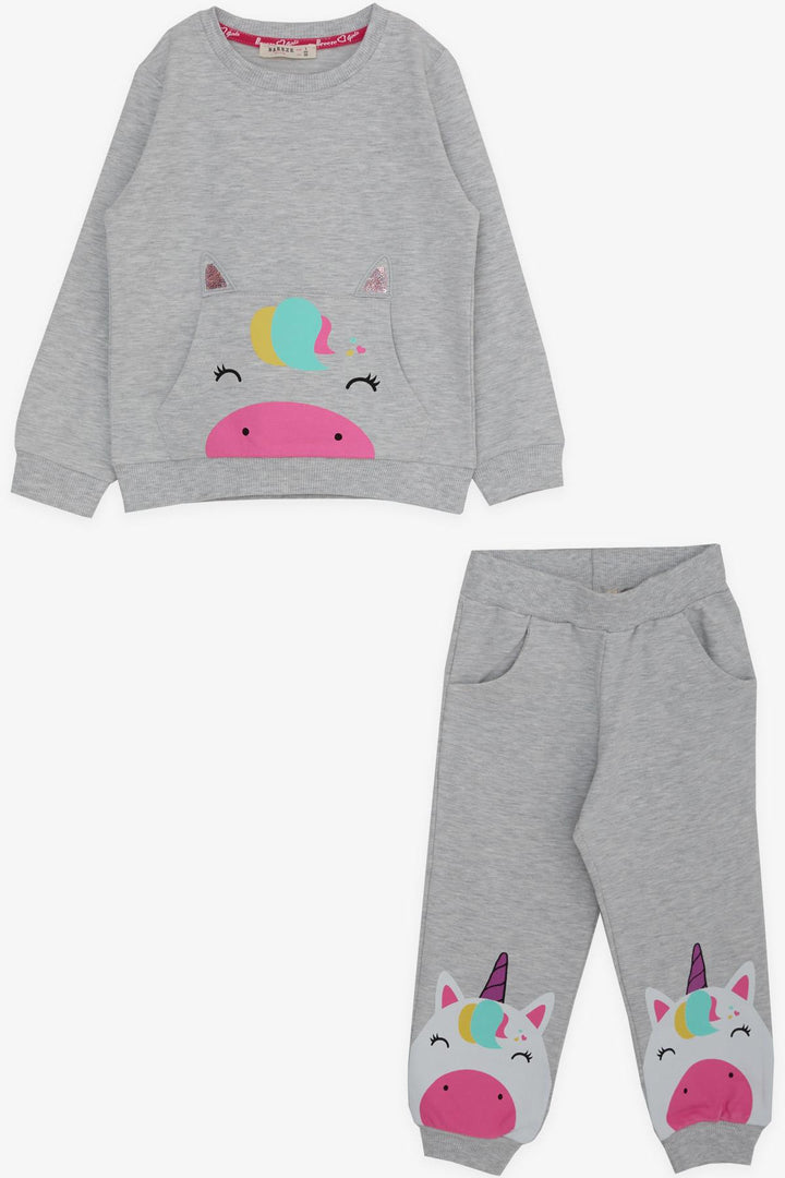BRE Breeze Girl Child Tracksuit Unicorn Printed 1-4 Years, Light Grey Melange - Miami