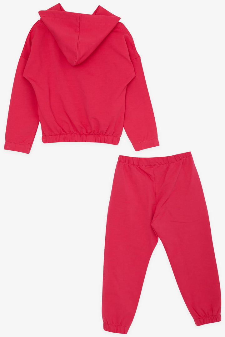 BRE Breeze Girl Child Tracksuit Set with Printed Hooded Pocket 3-7 Years, Fuchsia - Hollywood