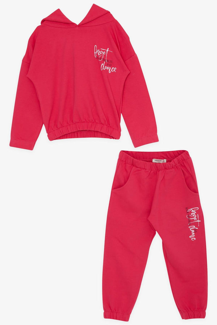 BRE Breeze Girl Child Tracksuit Set with Printed Hooded Pocket 3-7 Years, Fuchsia - Hollywood