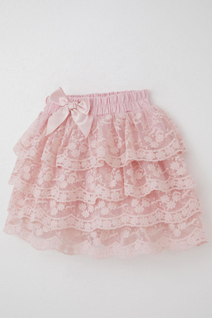 BRE Breeze Girl's Skirt with Lace Bow Embellished Embroidery, 50 Years, Pink - Ciudad Benito Juárez