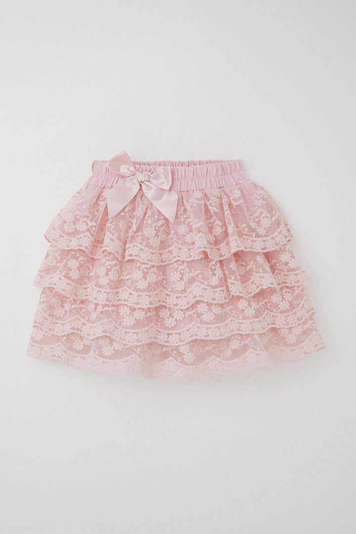 BRE Breeze Girl's Skirt with Lace Bow Embellished Embroidery, 50 Years, Pink - Ciudad Benito Juárez