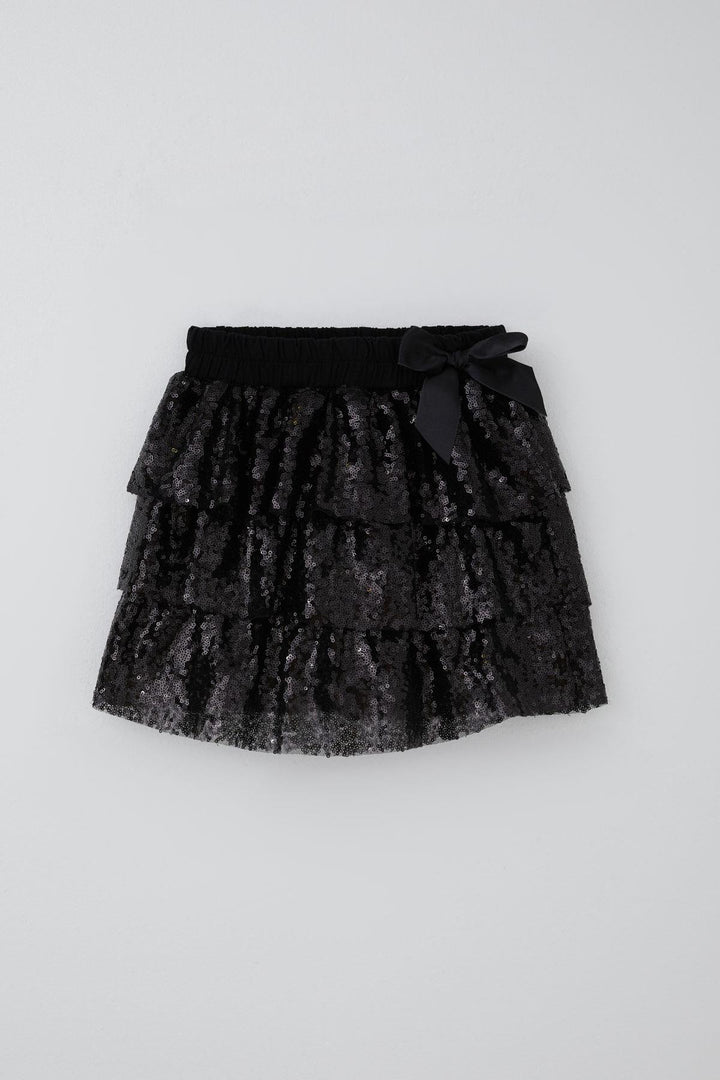 BRE Breeze Girl's Layered Skirt with Sequins and Bow Detail, 50 Years, Black - La Chaux-de-Fonds