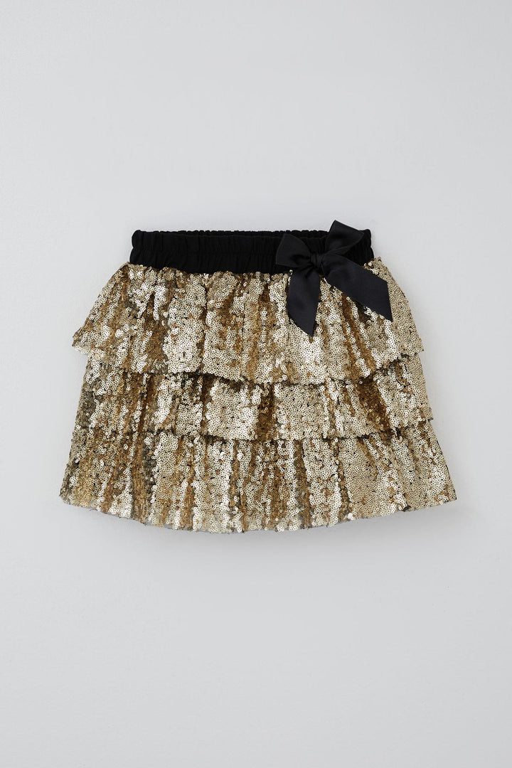 BRE Breeze Girl's Layered Skirt with Sequins and Bow Accessories, 50 Years, Gold - Hürth