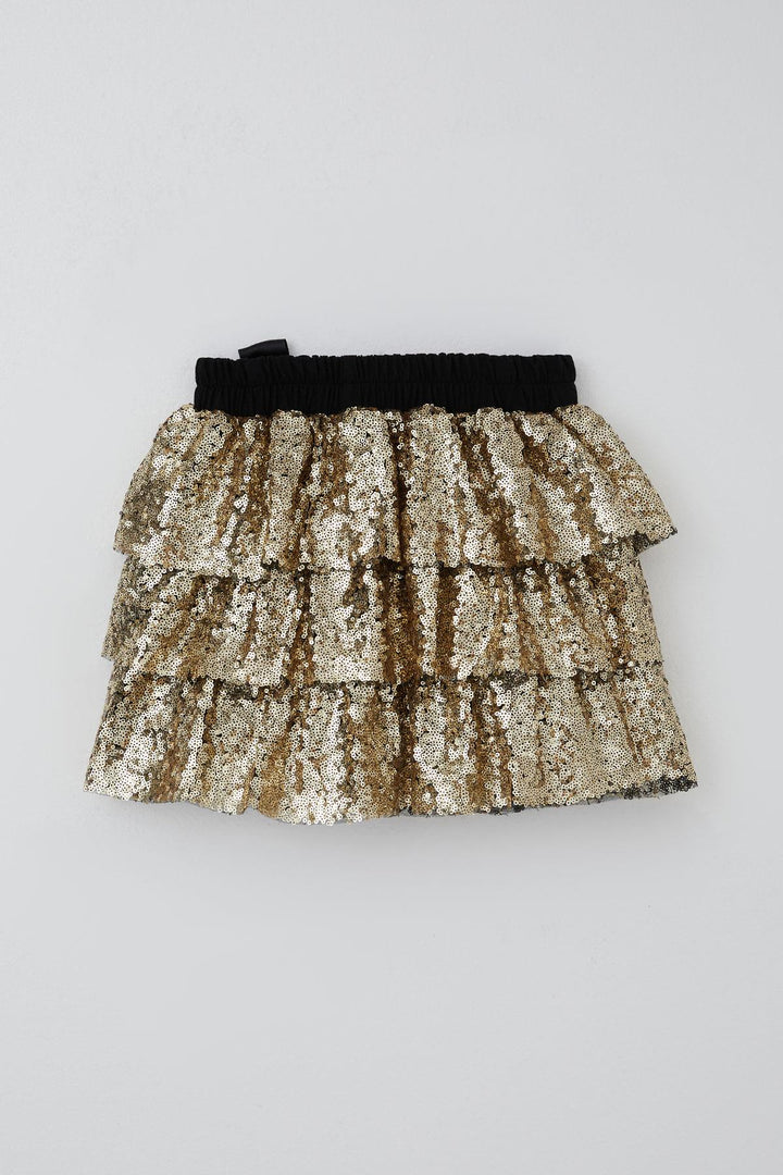 BRE Breeze Girl's Layered Skirt with Sequins and Bow Accessories, 50 Years, Gold - Hürth