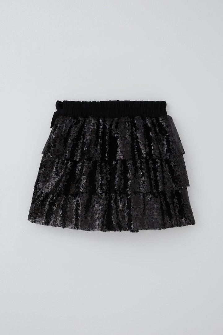 BRE Breeze Girl's Layered Skirt with Sequins and Bow Detail, 50 Years, Black - La Chaux-de-Fonds