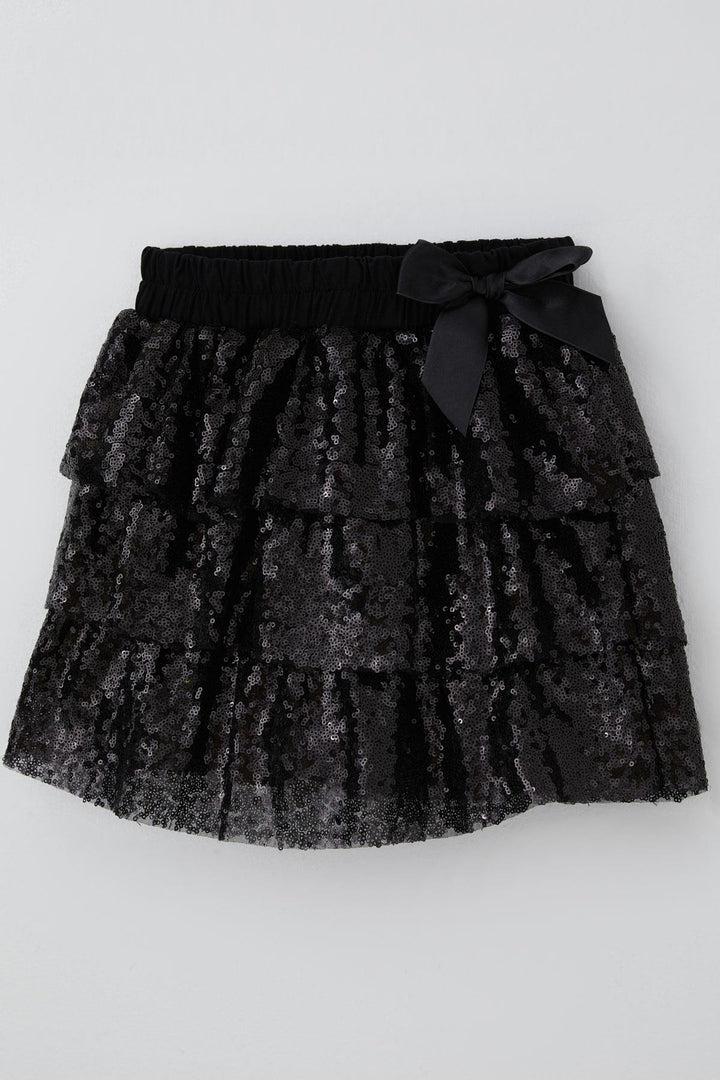 BRE Breeze Girl's Layered Skirt with Sequins and Bow Detail, 50 Years, Black - La Chaux-de-Fonds