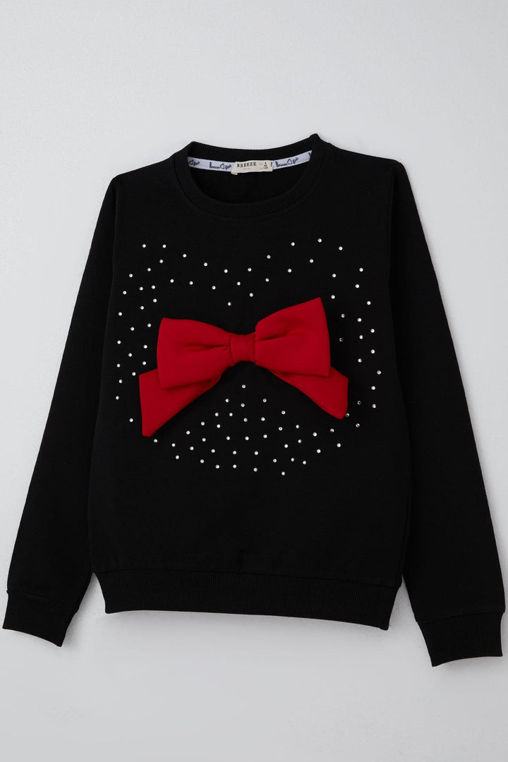 BRE Breeze Girl Child Skirt Suit with Stone Embroidery and Bow Accessory, 62 Years, Black - Nettetal