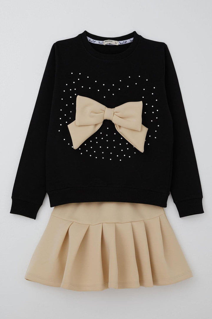 BRE Breeze Girl Child Skirt Suit with Stone Embroidery and Bow Accessory, 62 Years, Black - Killeen