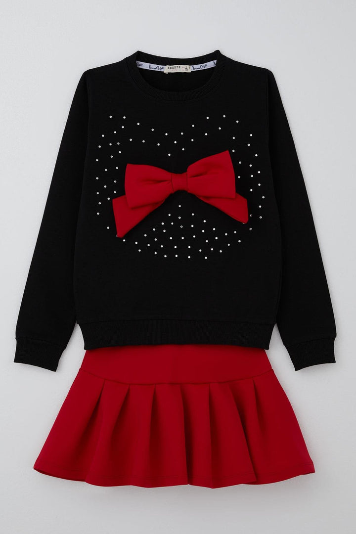 BRE Breeze Girl Child Skirt Suit with Stone Embroidery and Bow Accessory, 62 Years, Black - Nettetal