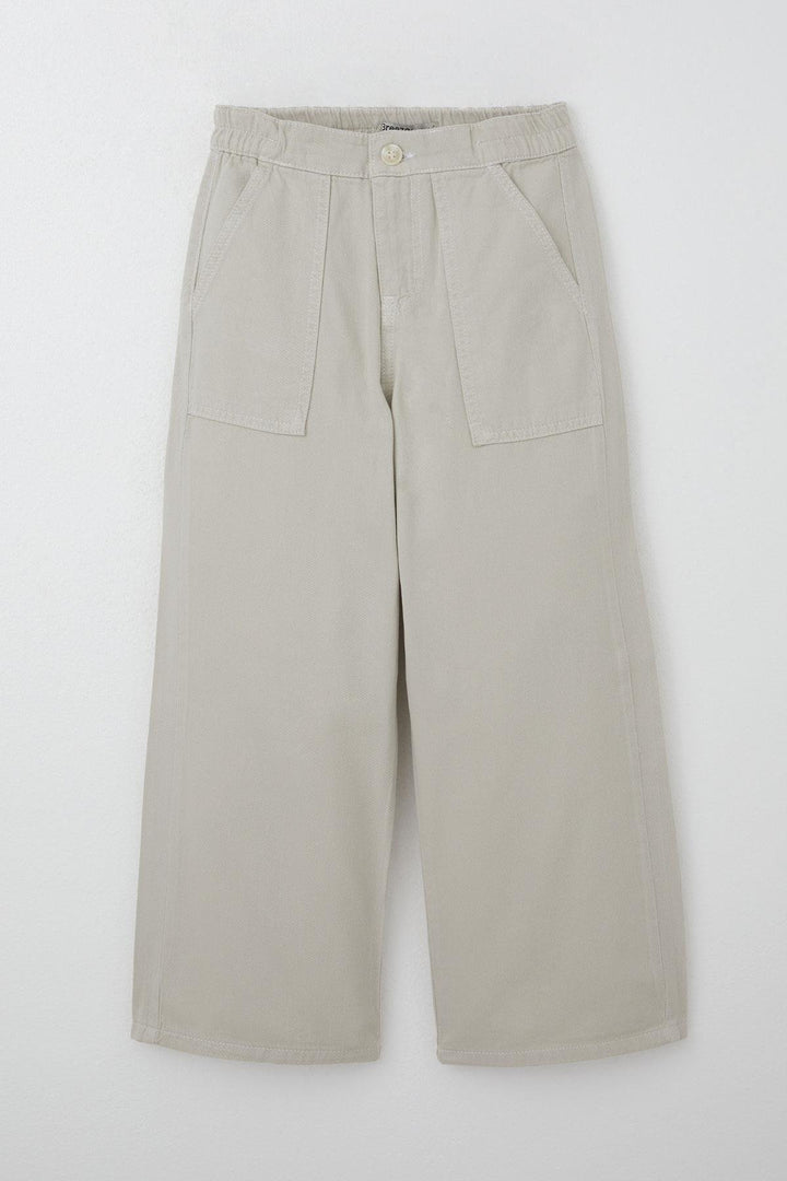BRE Breeze Girl's Gabardine Pants Wide Leg Elastic Waist 5-9 Years, Stone - Aalst