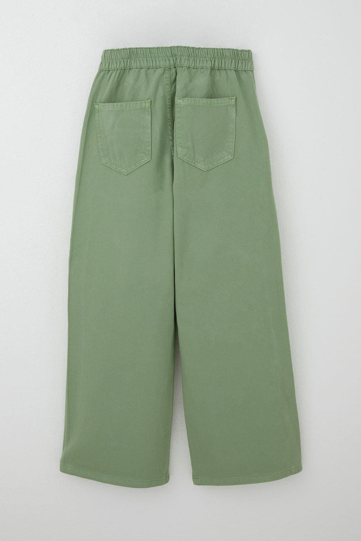BRE Breeze Girl's Gabardine Pants with Wide Leg Elastic Waist 5-9 Years, Mint Green - Compiègne
