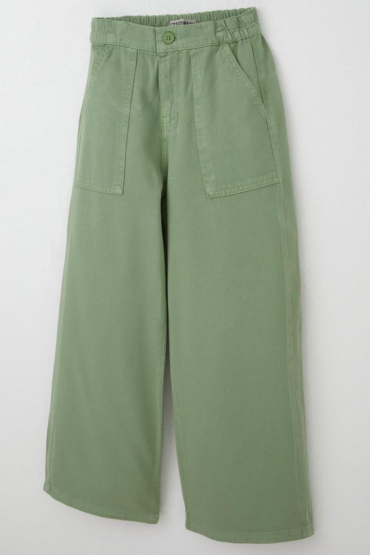 BRE Breeze Girl's Gabardine Pants with Wide Leg Elastic Waist 5-9 Years, Mint Green - Compiègne
