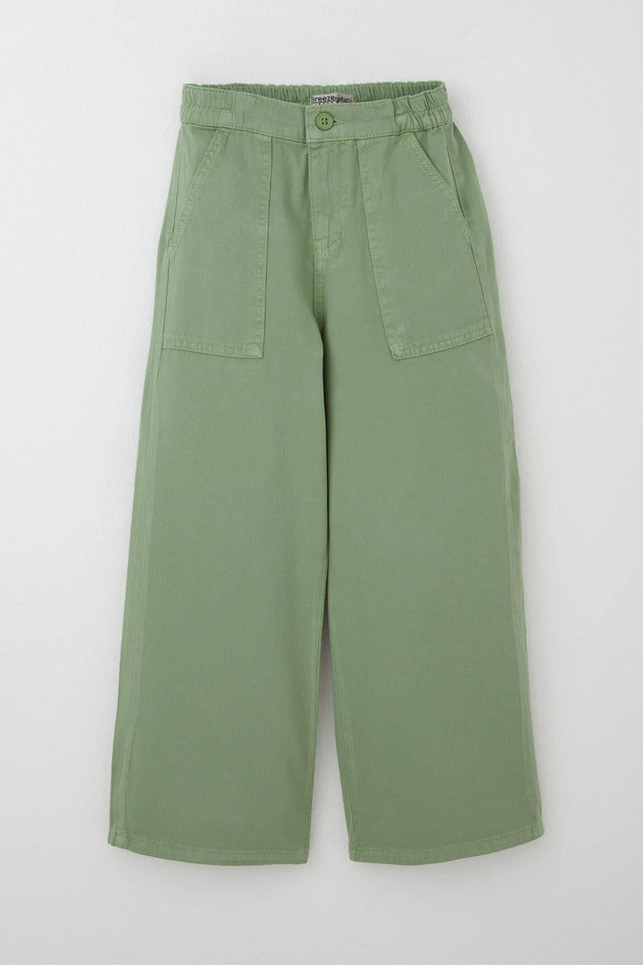 BRE Breeze Girl's Gabardine Pants with Wide Leg Elastic Waist 5-9 Years, Mint Green - Compiègne
