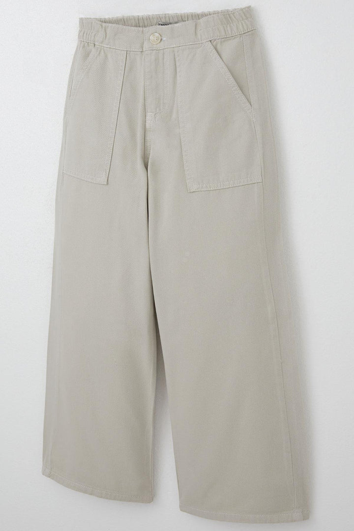 BRE Breeze Girl's Gabardine Pants Wide Leg Elastic Waist 5-9 Years, Stone - Aalst