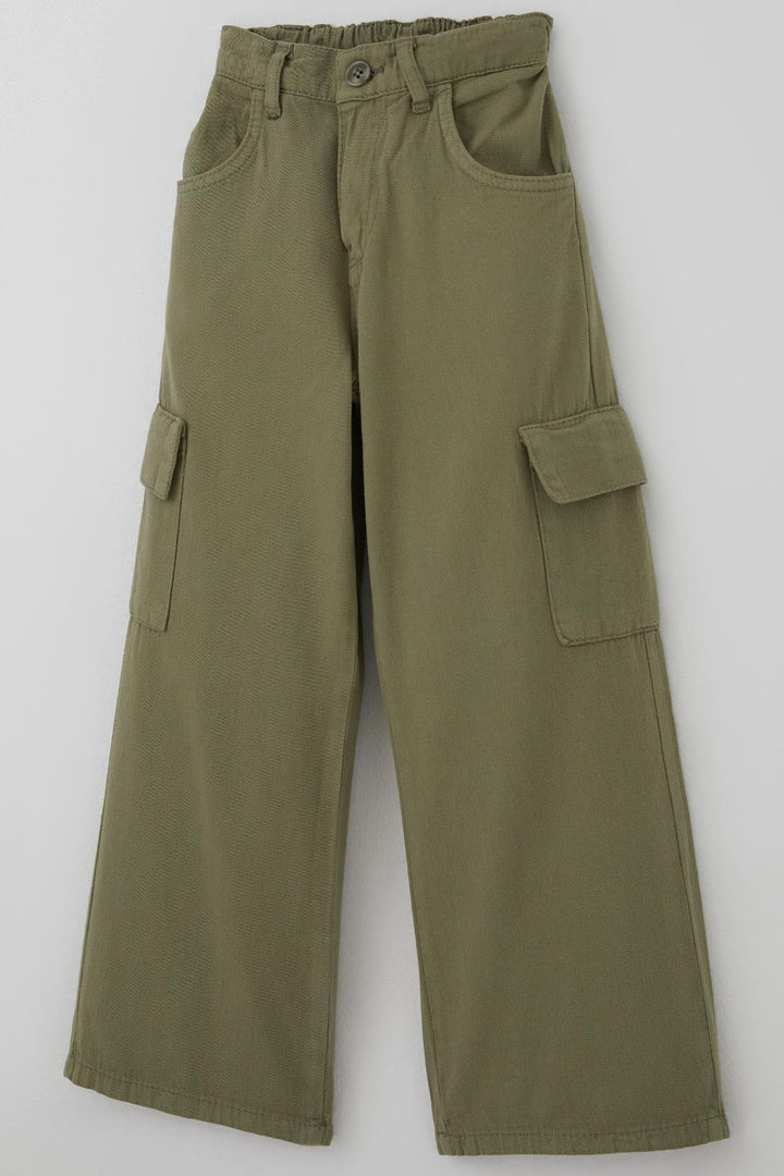 BRE Breeze Girl's Gabardine Pants with Cargo Pockets Detail, 54 Years, Khaki Green - New Braunfels