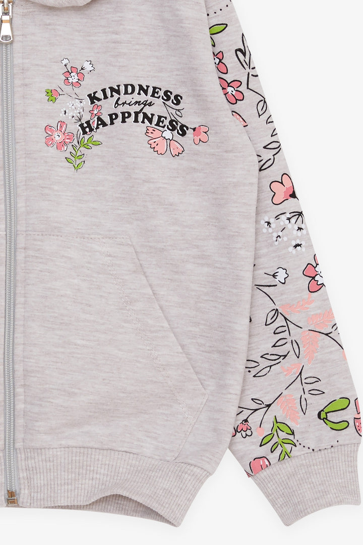 BRE Breeze Girl's Cardigan Flower Printed 1-4 Years, Beige Melange - L’Aquila