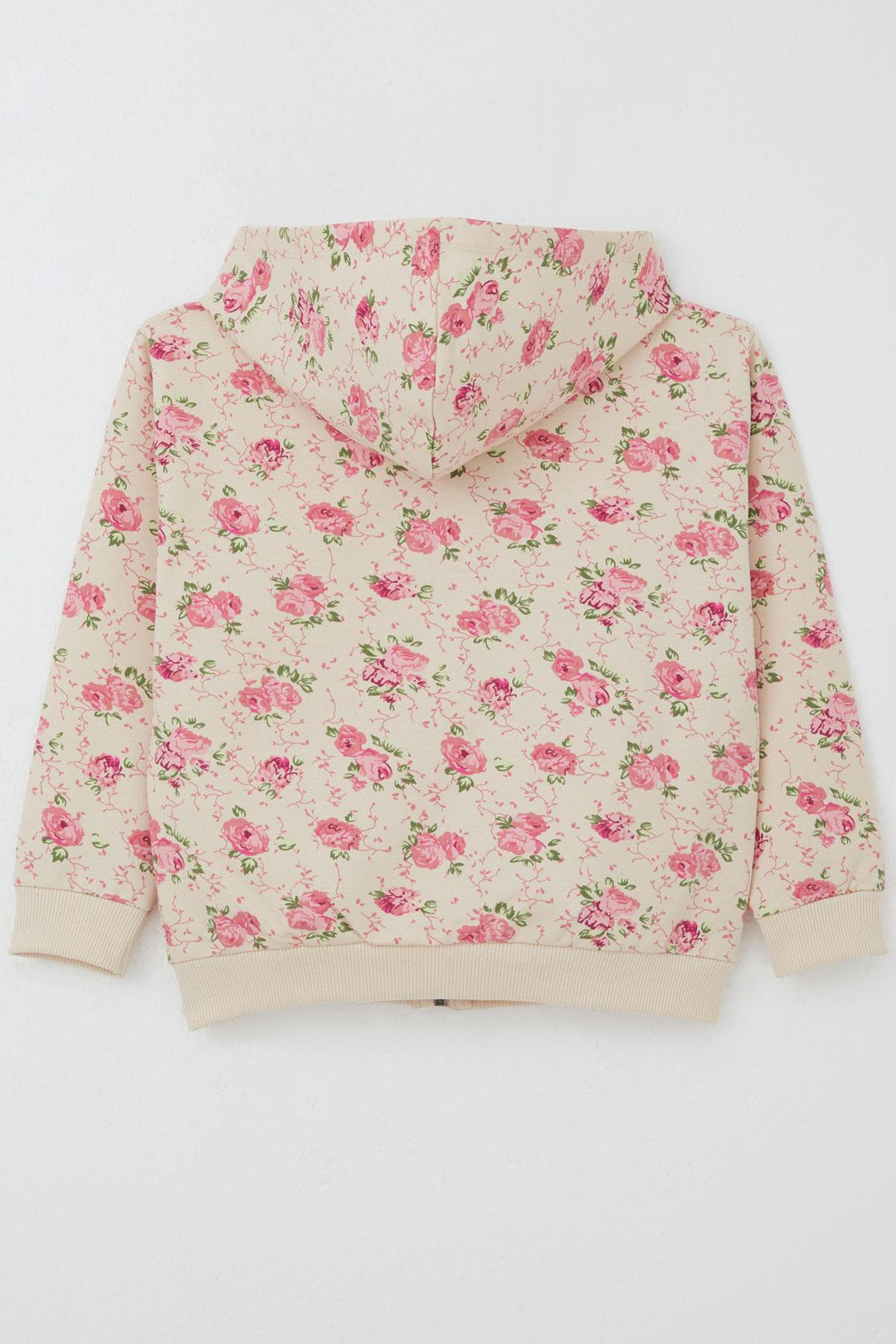 BRE Breeze Girl's Hooded Zippered Hoodie with Flower Pattern, 1.5-5 Years, Beige - Birkenhead