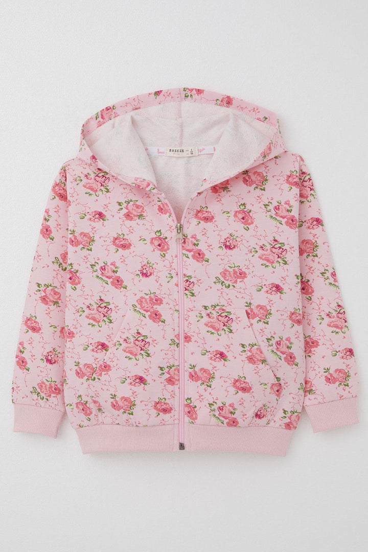 BRE Breeze Girl's Hoodie with Flower Pattern Zipper 1.5-5 Years, Pink - Brest