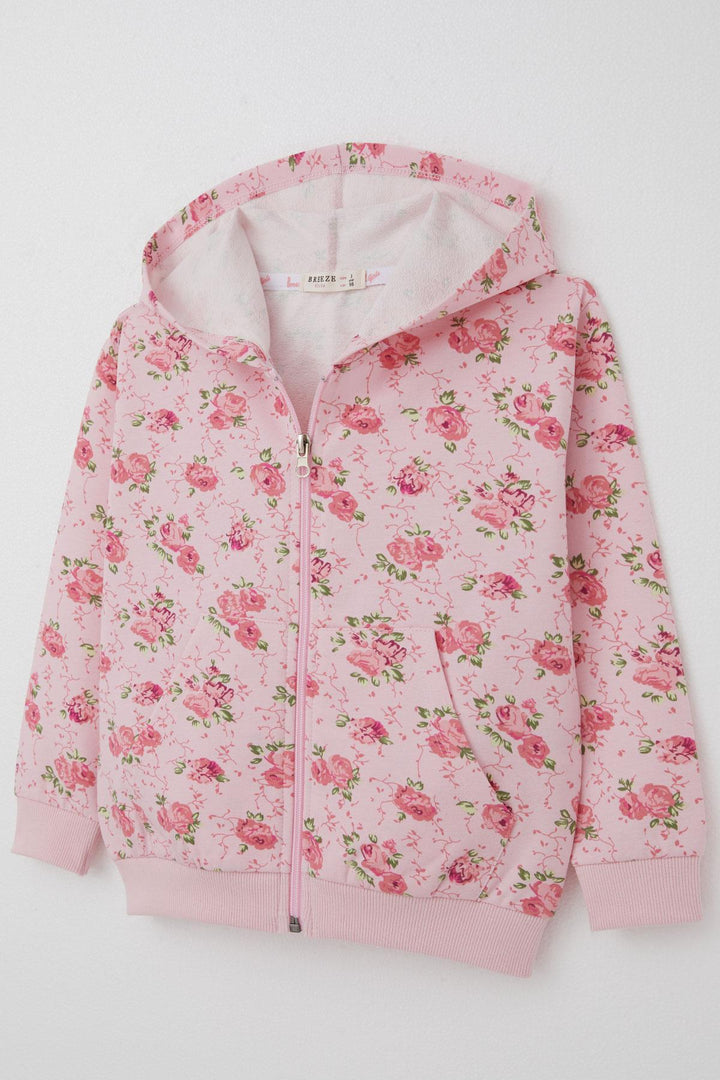 BRE Breeze Girl's Hoodie with Flower Pattern Zipper 1.5-5 Years, Pink - Brest