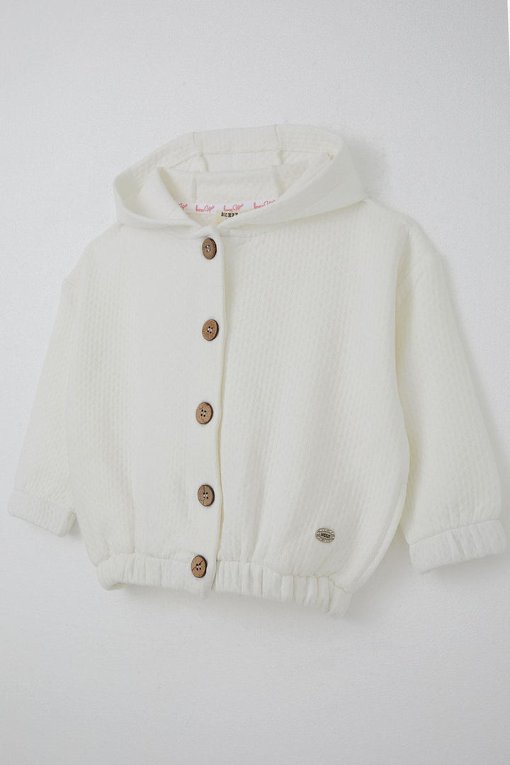 BRE Breeze Girl's Cardigan with Self-patterned Buttoned Arm and Waist Elastic Detail 3-7 Years, Beige - Miramar