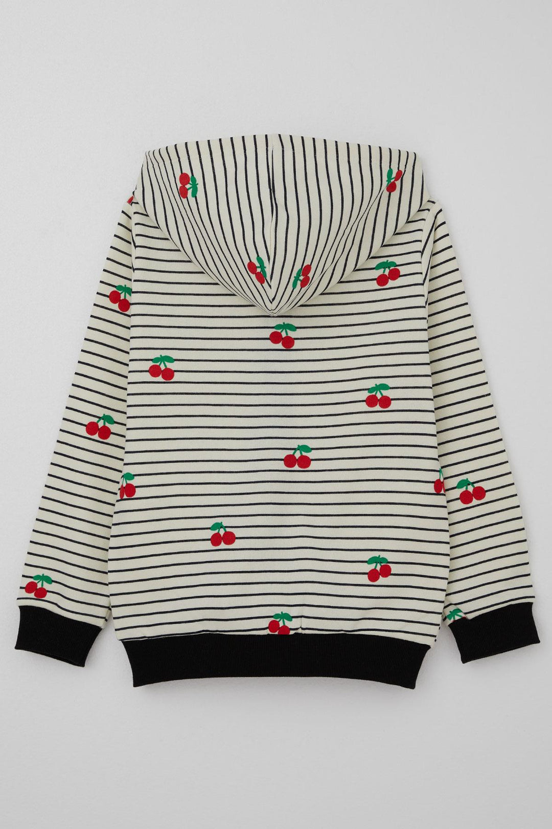 BRE Breeze Girl's Hooded Zippered Cardigan with Cherry Pattern, 4-8 Years, Beige - Dornbirn