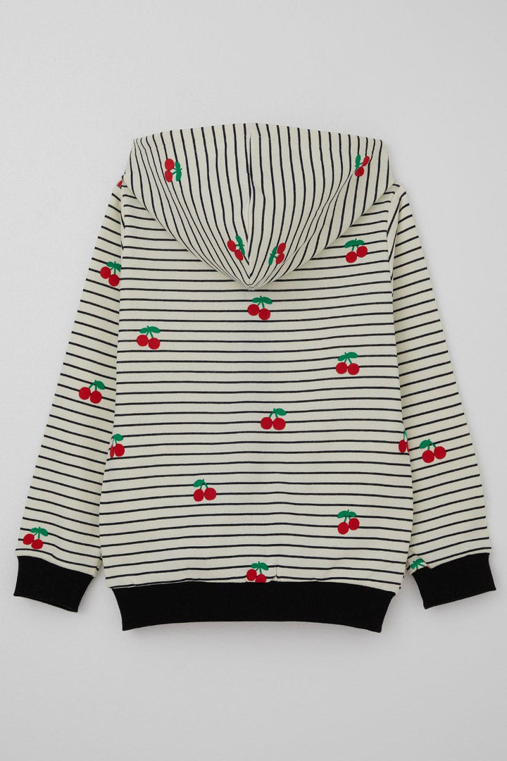 BRE Breeze Girl's Hooded Zippered Cardigan with Cherry Pattern, 4-8 Years, Beige - Dornbirn