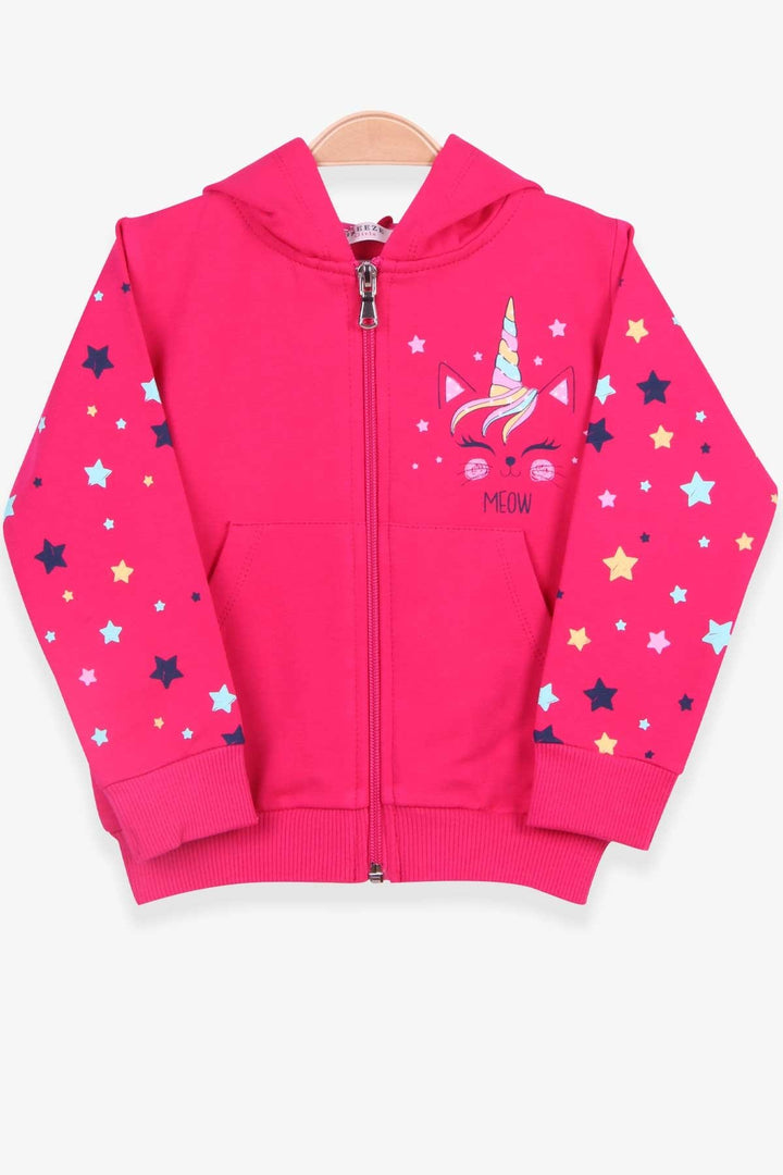 BRE Breeze Girl's Cardigan with Patterned Printed Sleeves, 1-4 Years, Fuchsia - Oildale
